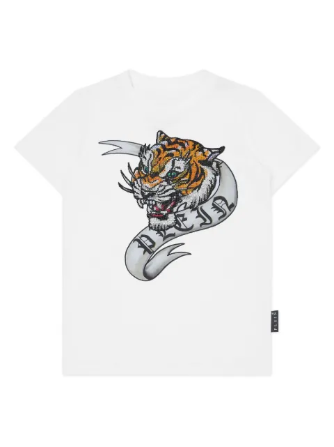 Philipp Plein Junior crystal-embellished tiger cotton T-shirt