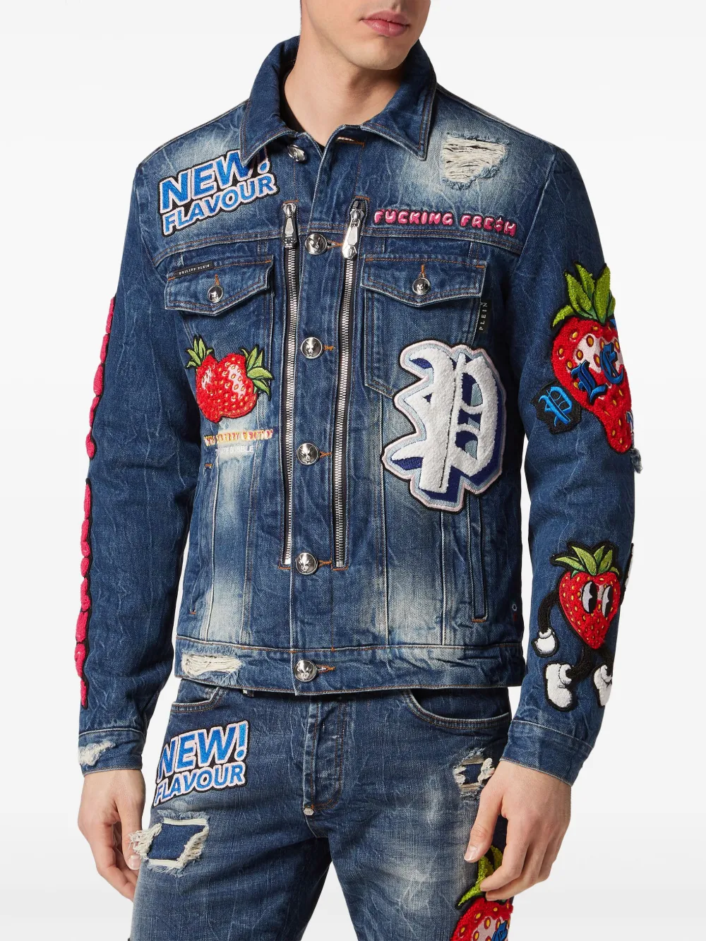 Shop Philipp Plein Patch-detail Denim Jacket In Blue