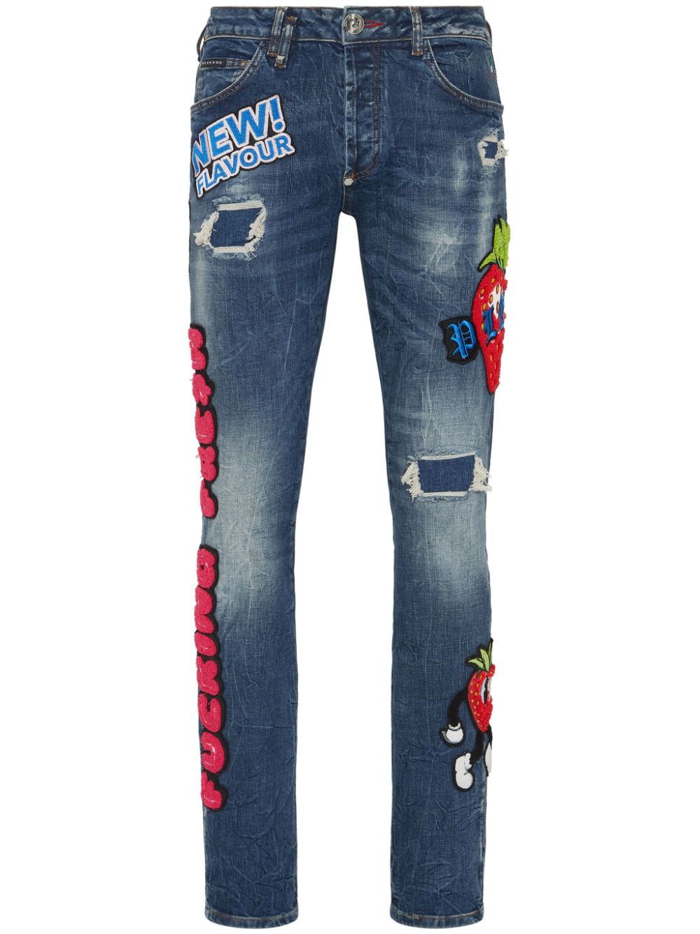 Philipp Plein Patch-detail Straight-leg Jeans In Blue