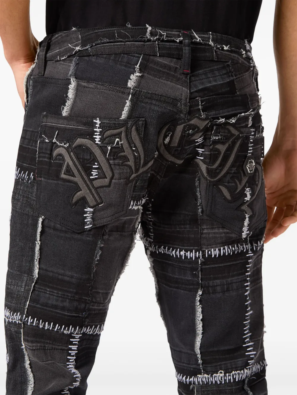 Shop Philipp Plein Patchwork-design Straight-leg Jeans In Grey