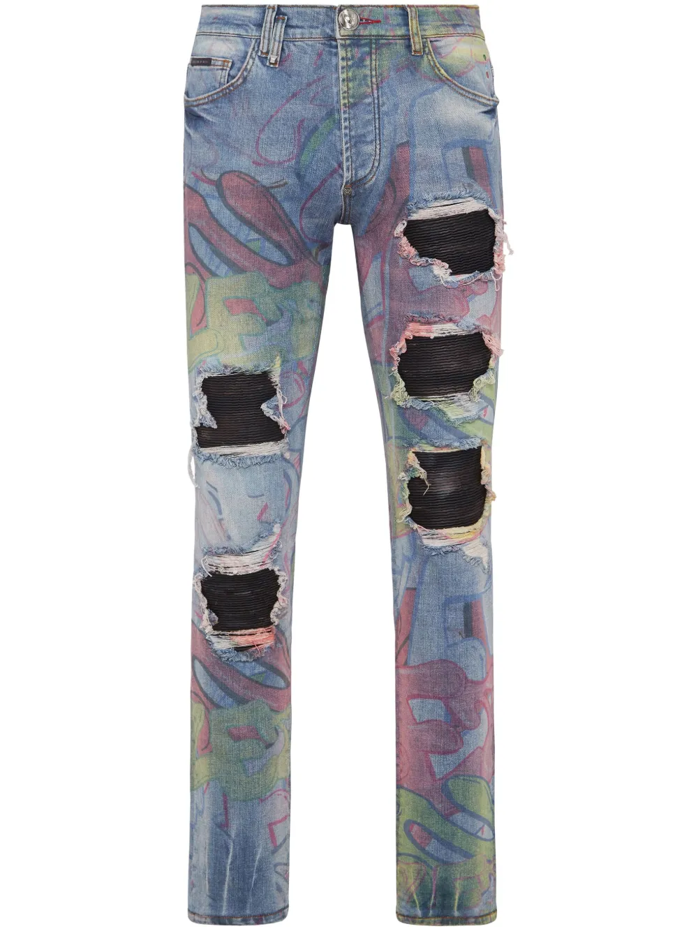 Philipp Plein Bombing Graffiti Mid-rise Slim-fit Jeans In Blue