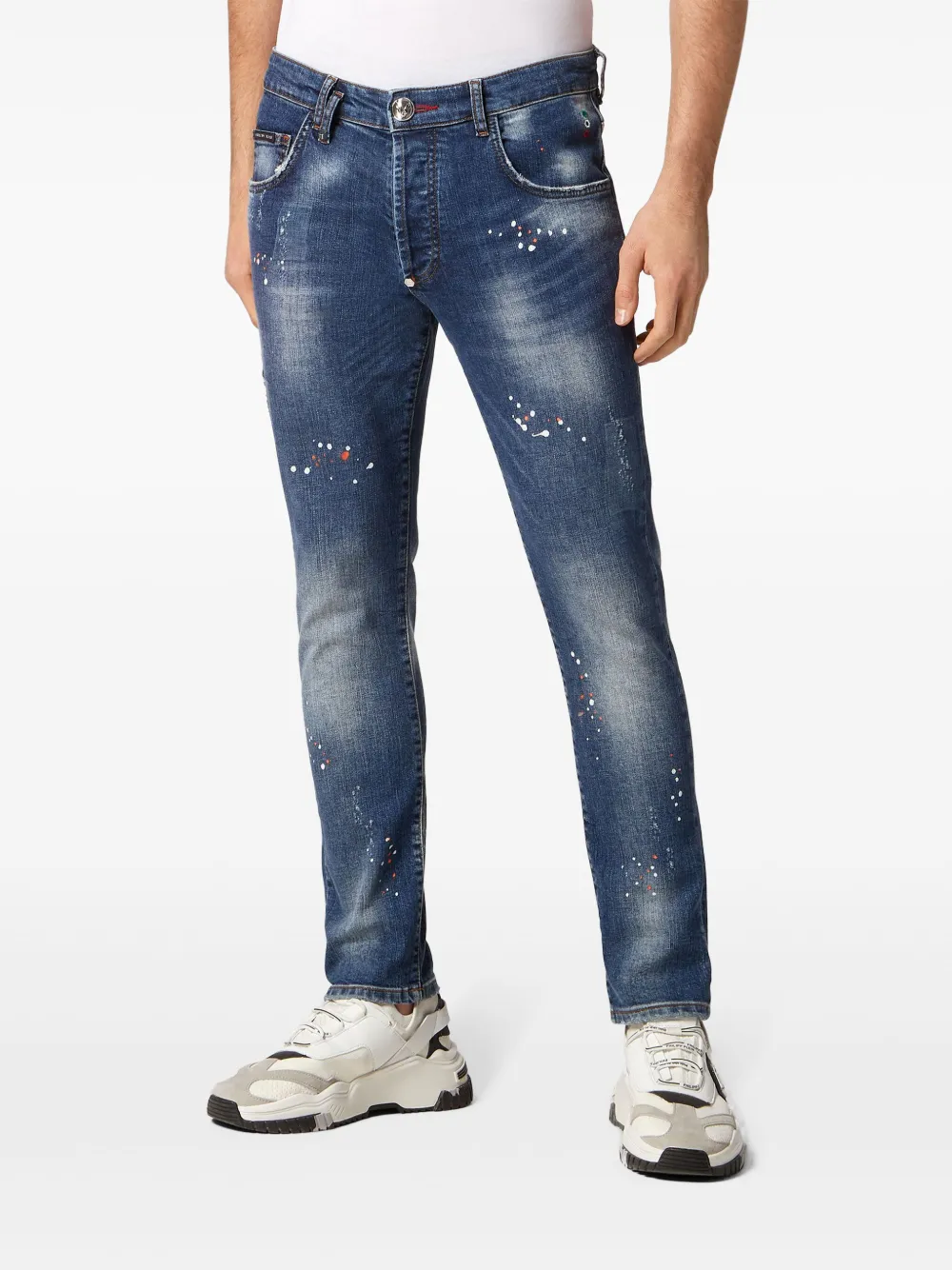 Shop Philipp Plein Lion Circus Low-rise Skinny Jeans In Blue