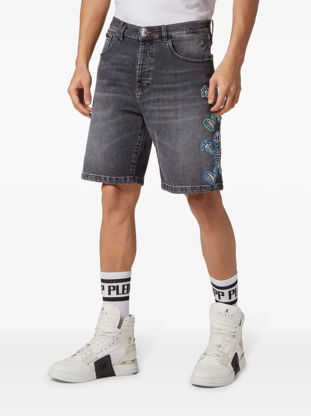 Philipp Plein Skully Gang denim shorts - Grijs