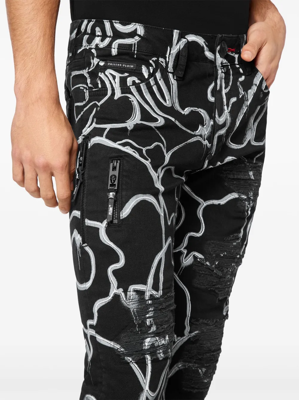 Philipp Plein Skull&Bones straight jeans Zwart