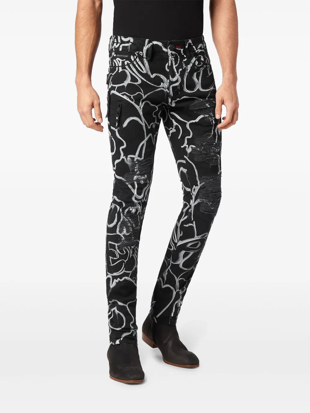 philippplein Philipp Plein Skull&Bones straight jeans - Zwart