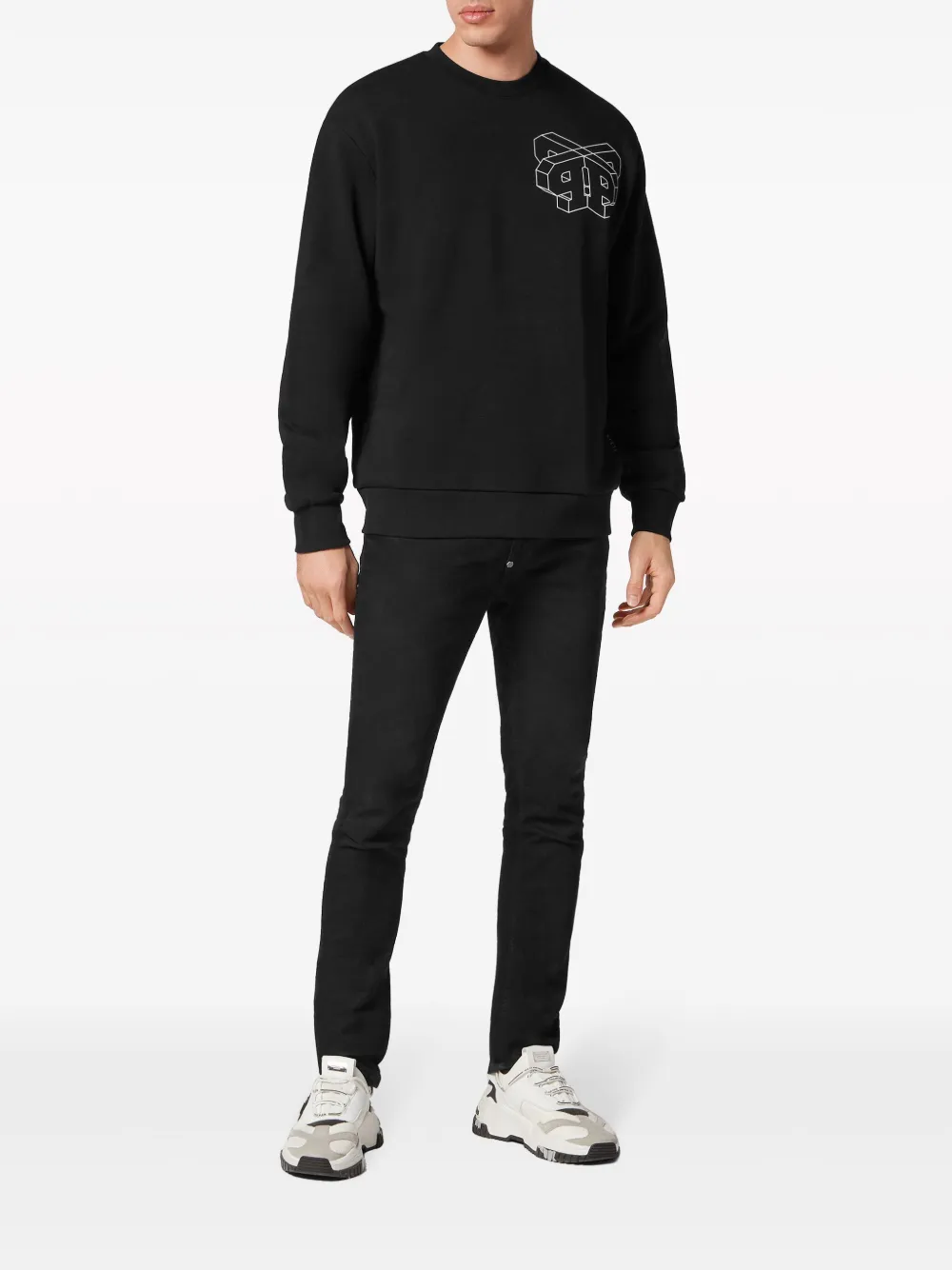 Shop Philipp Plein Ss Wire Frame Logo-print Cotton Sweatshirt In Black