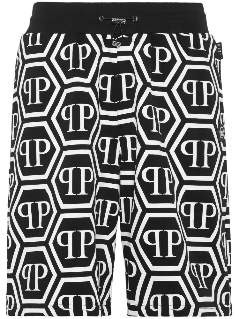 Philipp Plein monogram drawstring track shorts