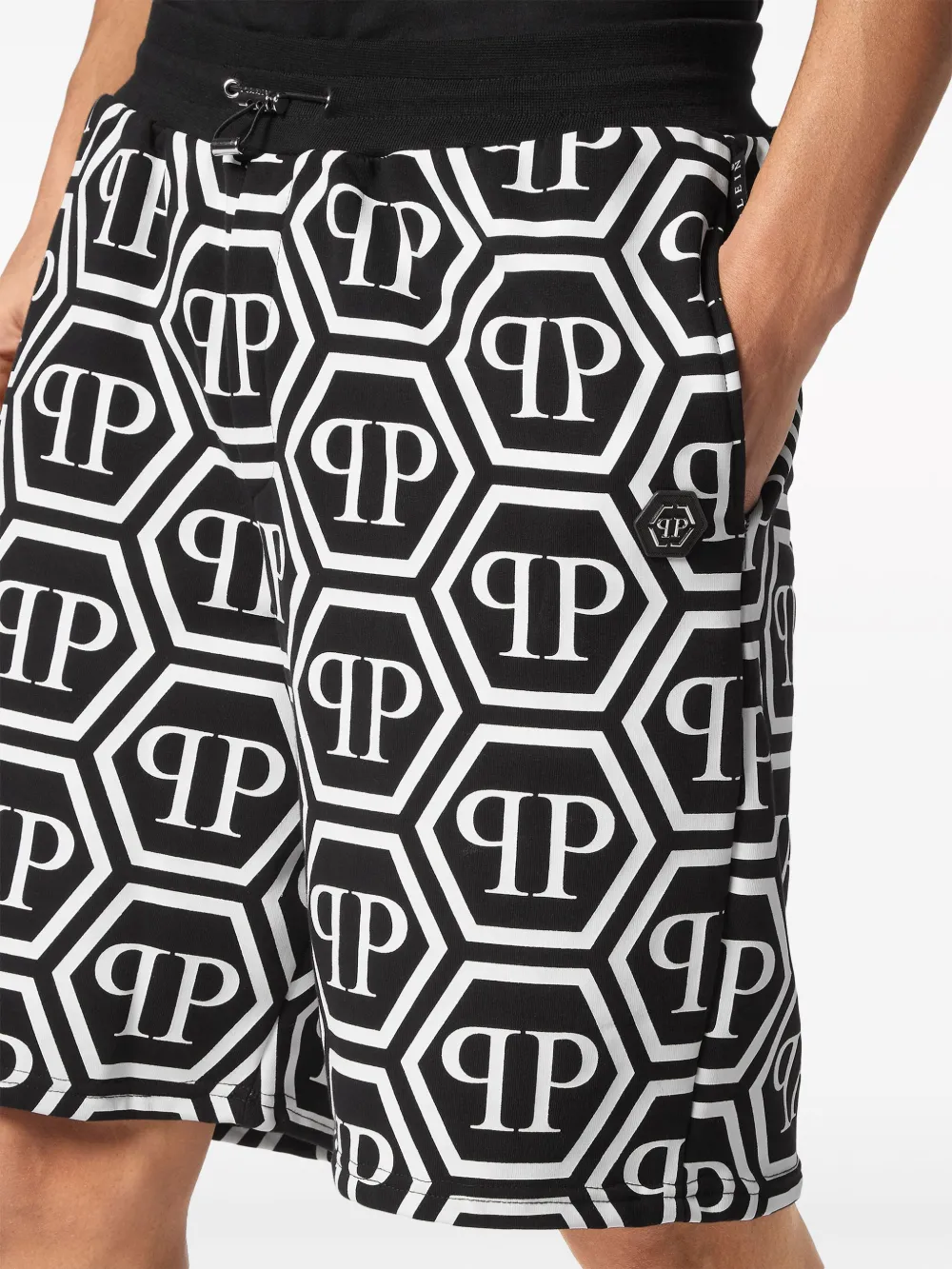 Shop Philipp Plein Monogram Drawstring Track Shorts In Black