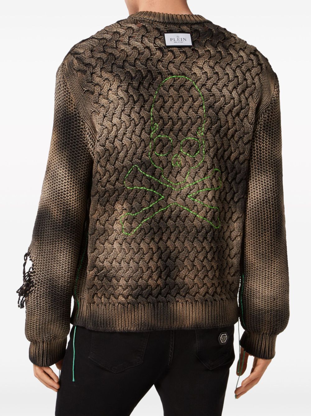 Shop Philipp Plein Cable-knit Distressed Jumper In Brown