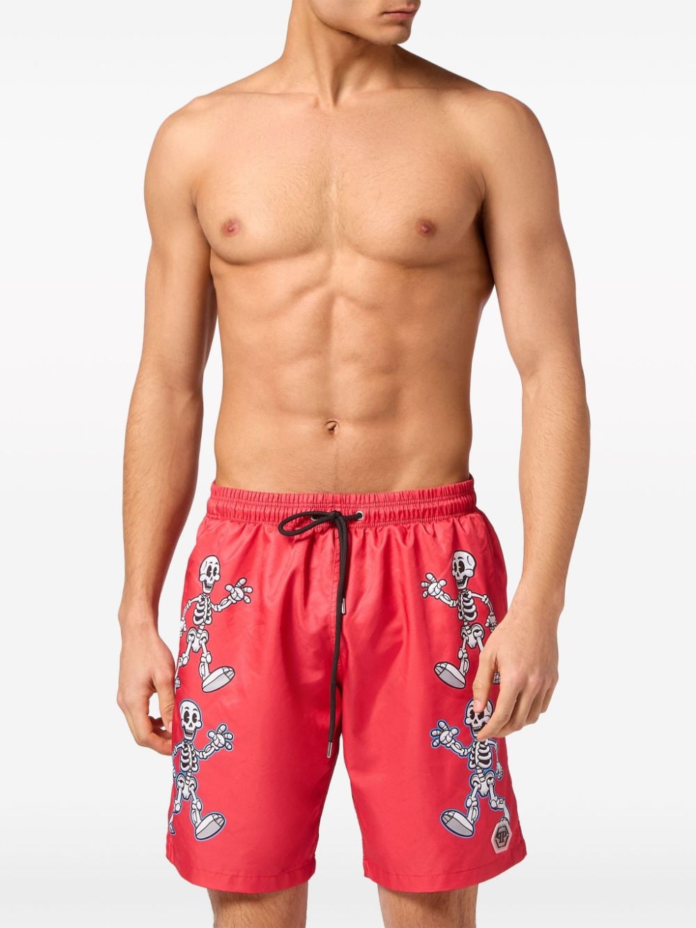 Shop Philipp Plein Skeleton-print Swim Shorts In Red