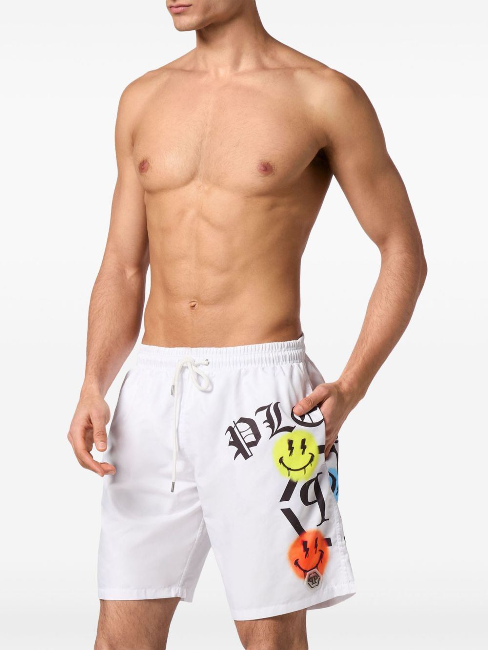 Shop Philipp Plein Logo-print Swim Shorts In White