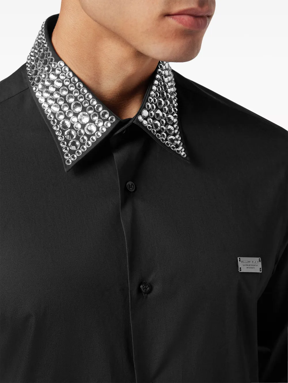 Shop Philipp Plein Sugar Daddy Crystal-embellished Shirt In Black