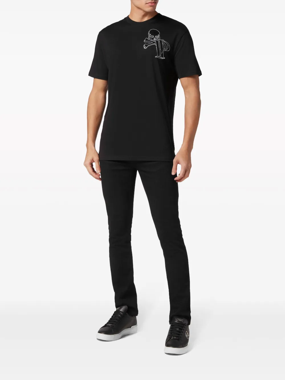 Shop Philipp Plein Rhinestone-embellished Cotton T-shirt In Black