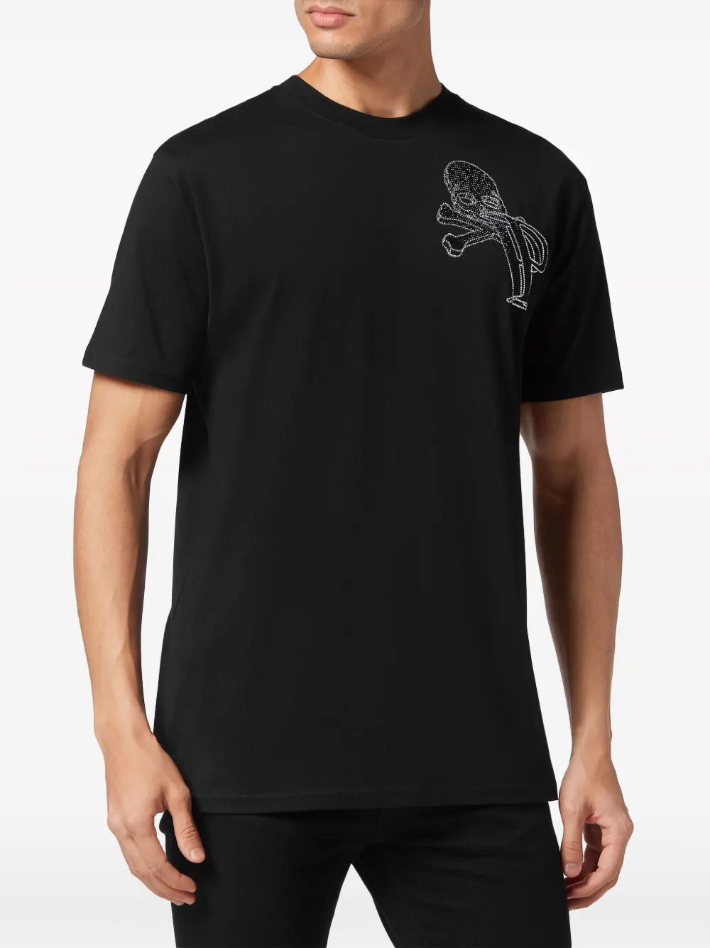 Shop Philipp Plein Rhinestone-embellished Cotton T-shirt In Black