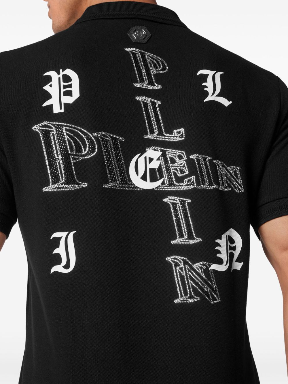 Shop Philipp Plein Crystal-embellished Cotton Polo Shirt In Black