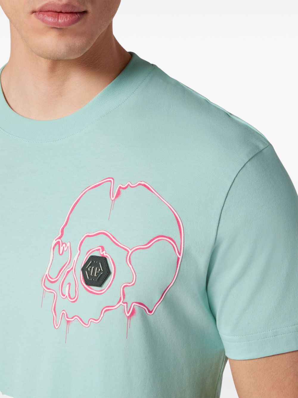 Shop Philipp Plein Dripping Skull Cotton T-shirt In Blue