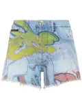 Philipp Plein graffiti-print denim mini shorts - Blue