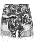 Philipp Plein Tribal Circus-print denim shorts - White