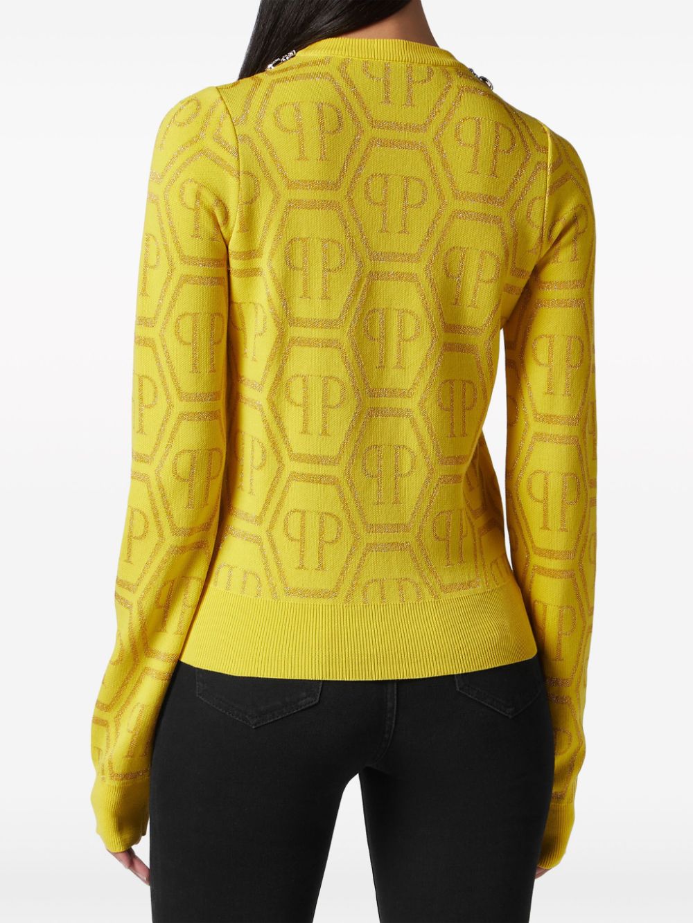 Shop Philipp Plein Monogram Crystal-embellished Jumper In Yellow