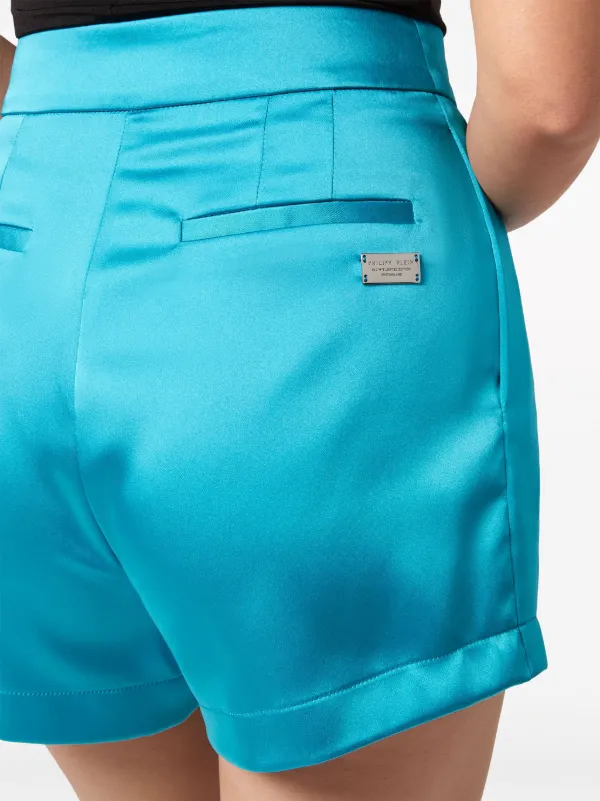 Philipp Plein ロゴプレート サテンショートパンツ | ブルー