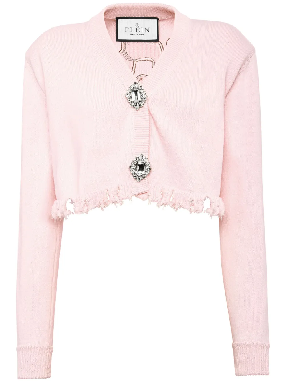 PHILIPP PLEIN LOGO-EMBROIDERED CROPPED COTTON CARDIGAN 
