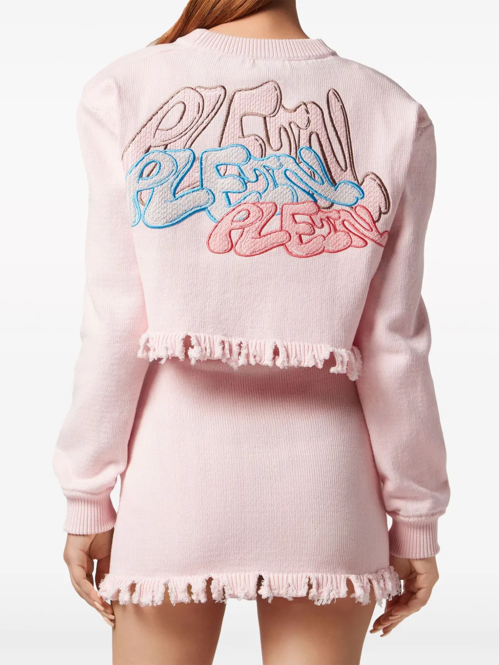 PHILIPP PLEIN LOGO-EMBROIDERED CROPPED COTTON CARDIGAN 