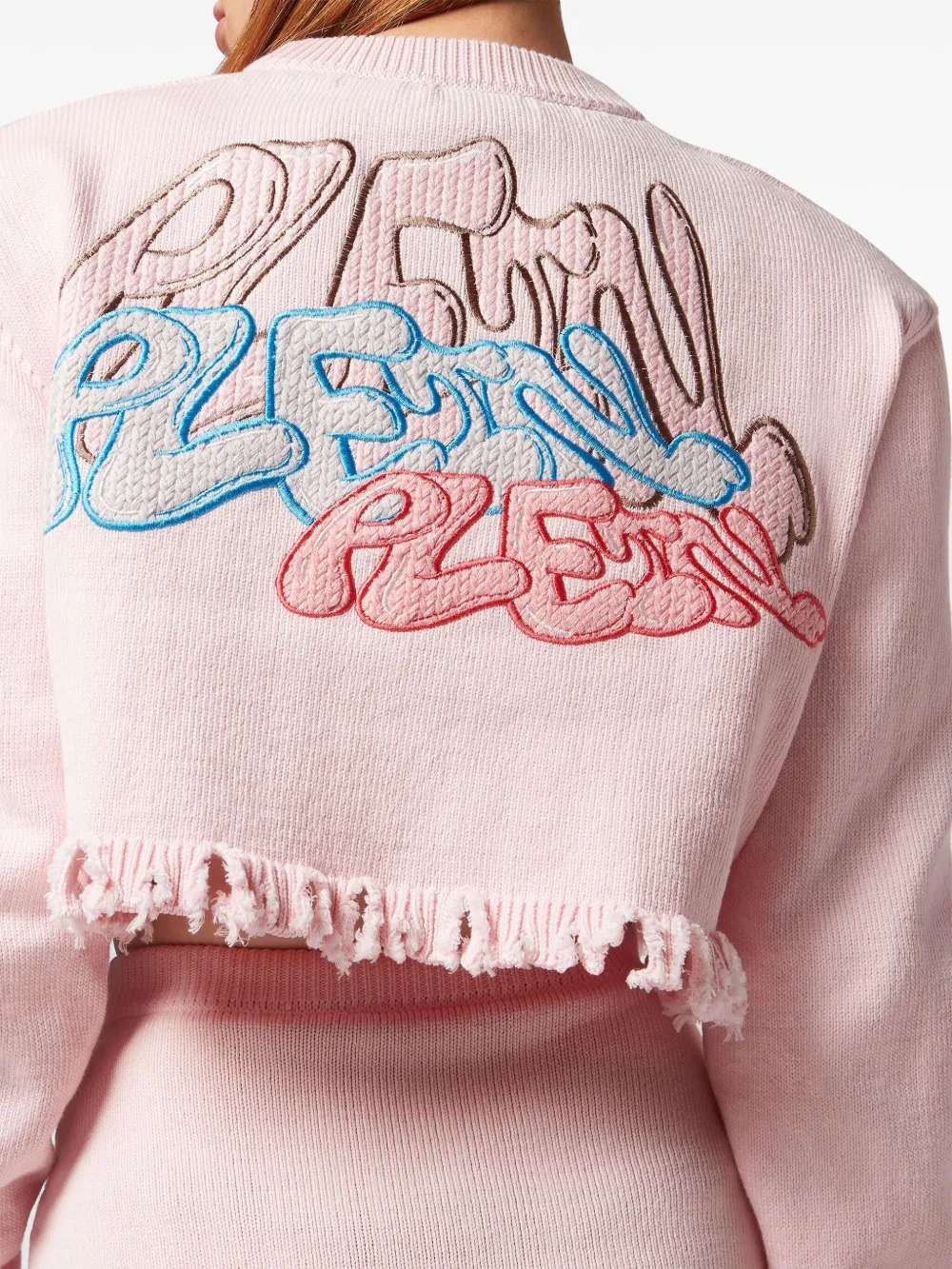 PHILIPP PLEIN LOGO-EMBROIDERED CROPPED COTTON CARDIGAN 