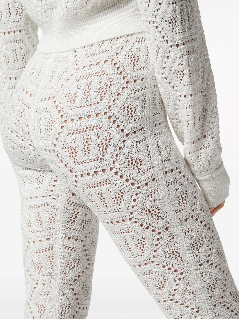 PHILIPP PLEIN MONOGRAM-PATTERN OPEN-KNIT TROUSERS