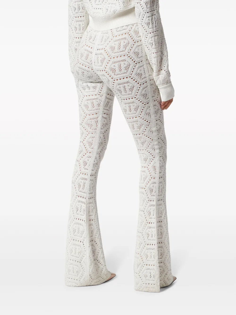PHILIPP PLEIN MONOGRAM-PATTERN OPEN-KNIT TROUSERS