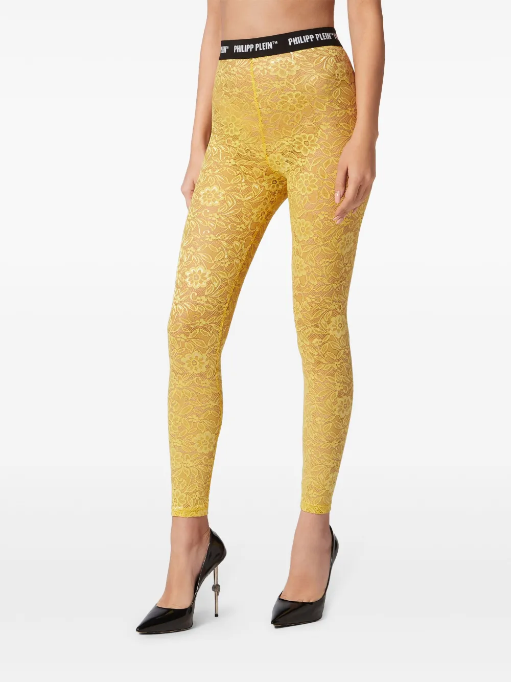 Philipp Plein Legging met logoband - Geel