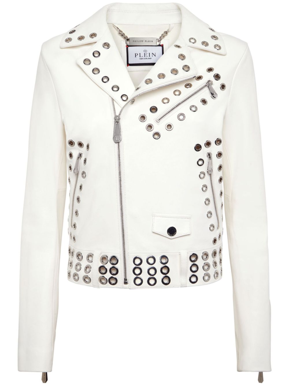 eyelet-embellished leather biker jacket