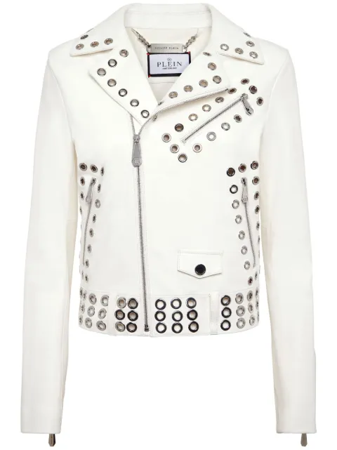 Philipp Plein eyelet-embellished leather biker jacket