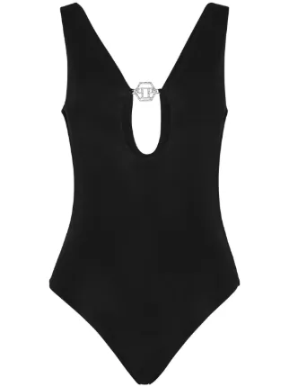 フォクシーニューヨーク ブラック　ワンピース水着 Philipp Plein ロゴプレート ワンピース水着 | ブラック | FARFETCH JP