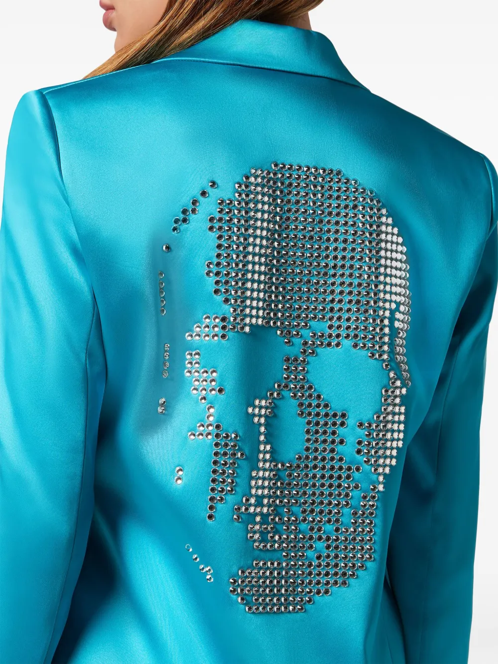 Shop Philipp Plein Skull Stud-embellished Satin-finish Blazer In Blue