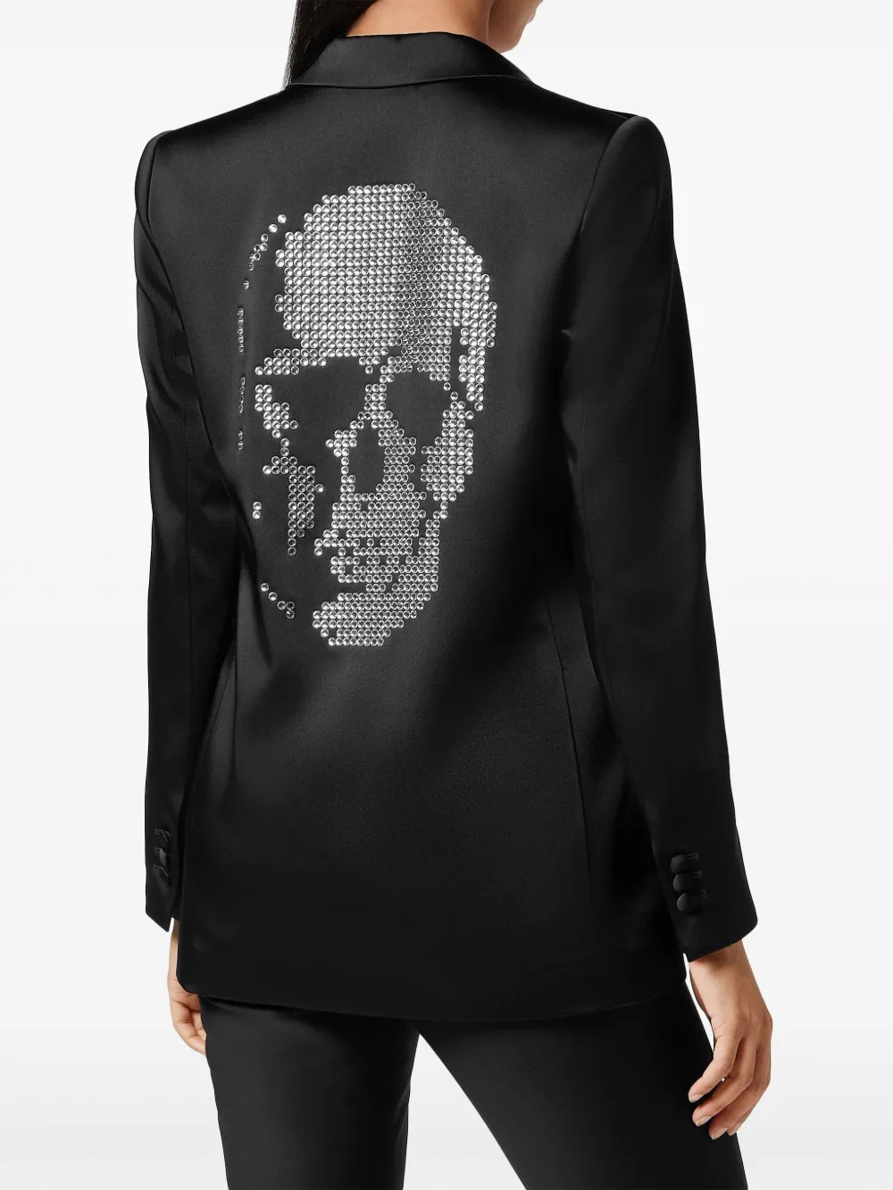 PHILIPP PLEIN CRYSTAL-SKULL SATIN BLAZER 