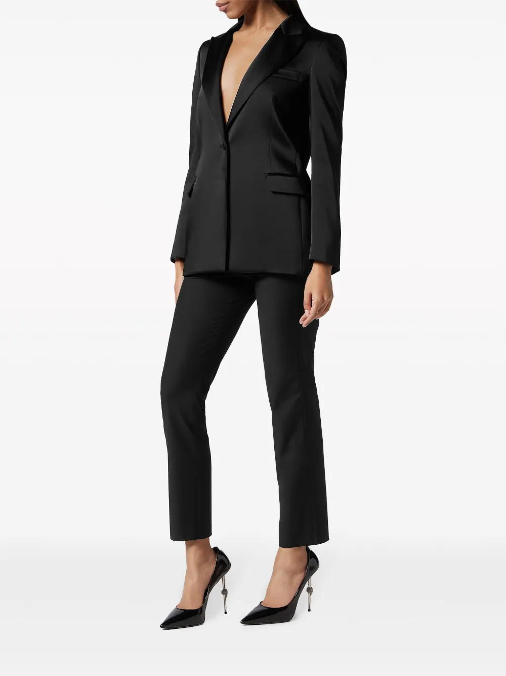 PHILIPP PLEIN CRYSTAL-SKULL SATIN BLAZER 
