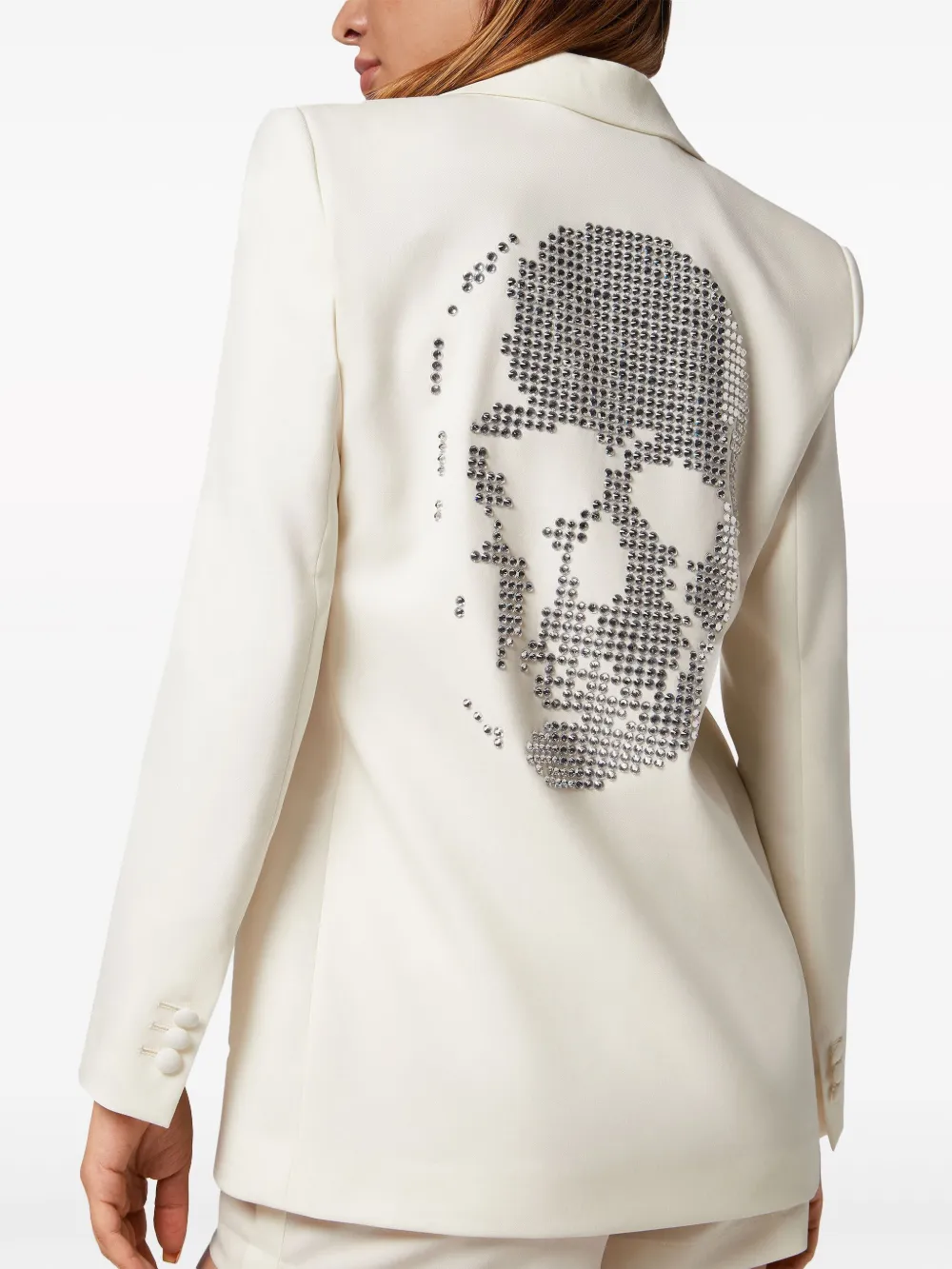 Shop Philipp Plein Skull Stud-embellished Satin-finish Blazer In White