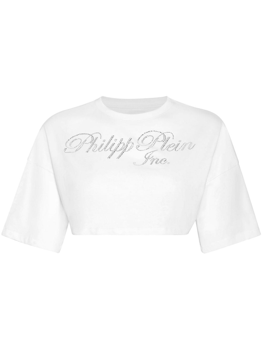 Philipp Plein Crystal-embellished Logo-print Cropped T-shirt In White