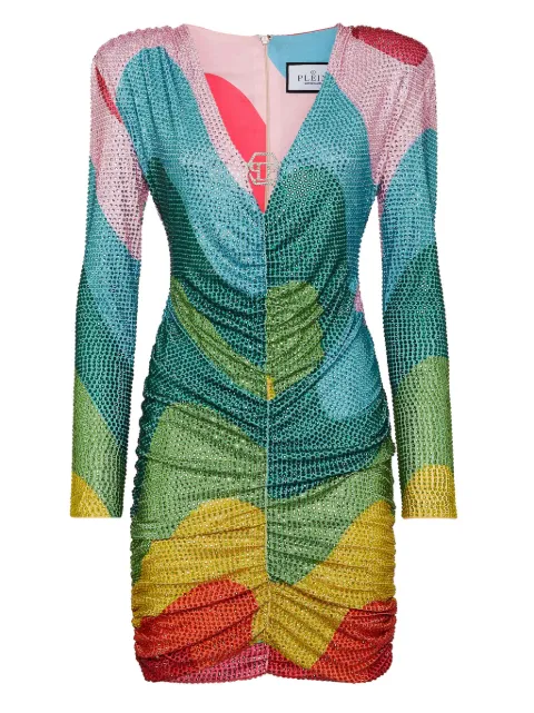 Philipp Plein crystal-embellished rainbow-print minidress PADCWRG2961PJY002N - 0