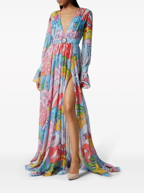 Philipp Plein Bombing Graffiti-print Maxi Dress | Blue | FARFETCH GE