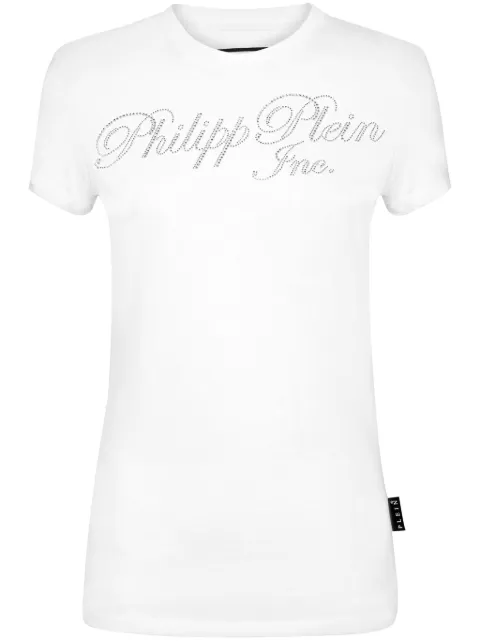 Philipp Plein playera con detalles de cristal y logo estampado