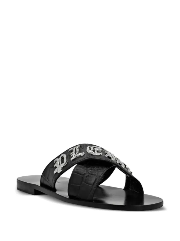 Philipp Plein logo plaque Leather Sandals Black FARFETCH UK