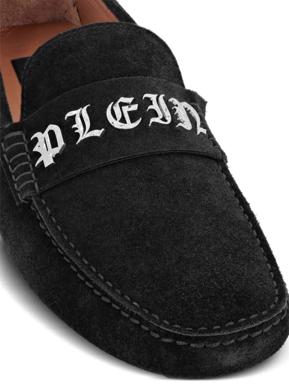 Shop Philipp Plein Logo-plaque Suede Loafers In Black