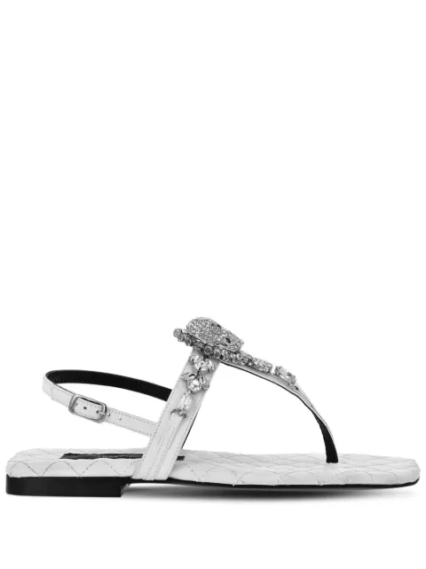 Philipp Plein crystal-skull leather flat sandals