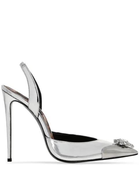 Philipp Plein crystal-embellished leather slingback pumps