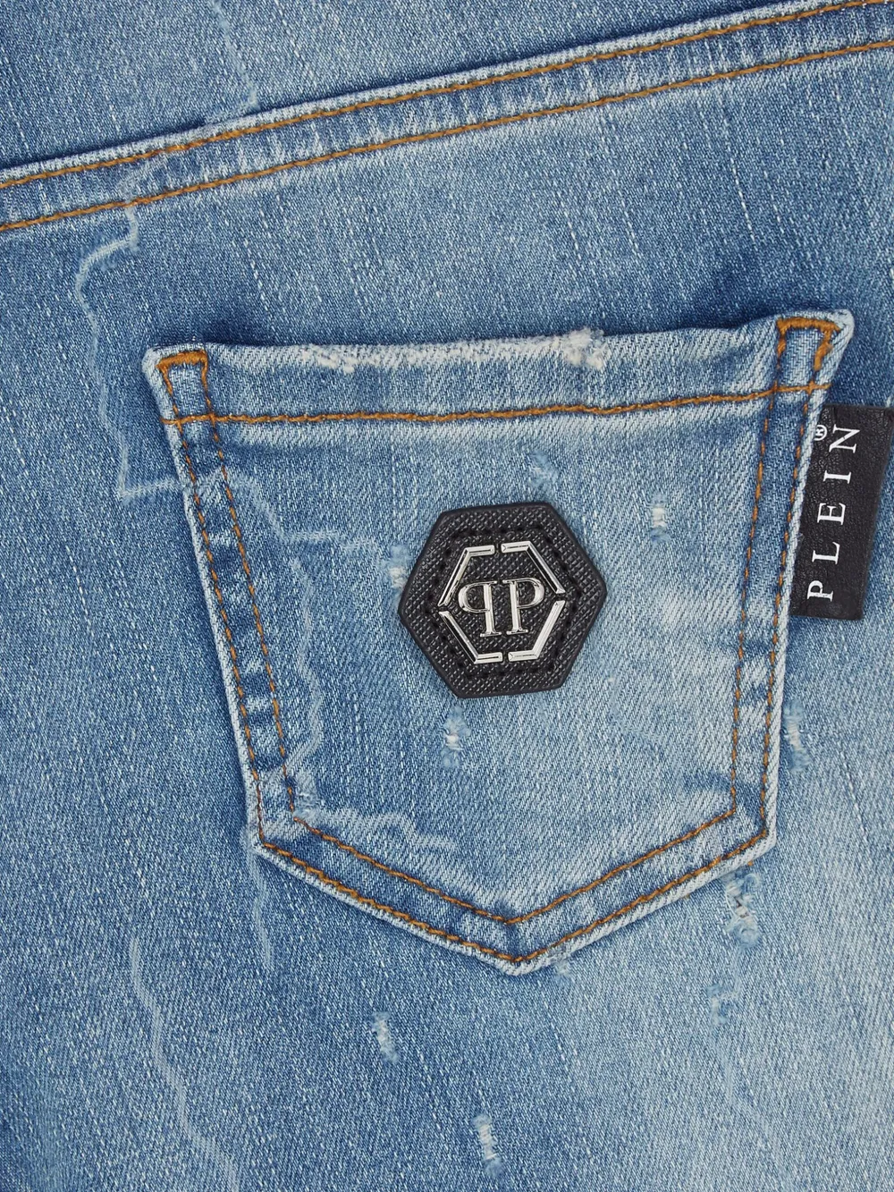 Philipp Plein Junior Katoenen jeans met logo-applicatie Blauw