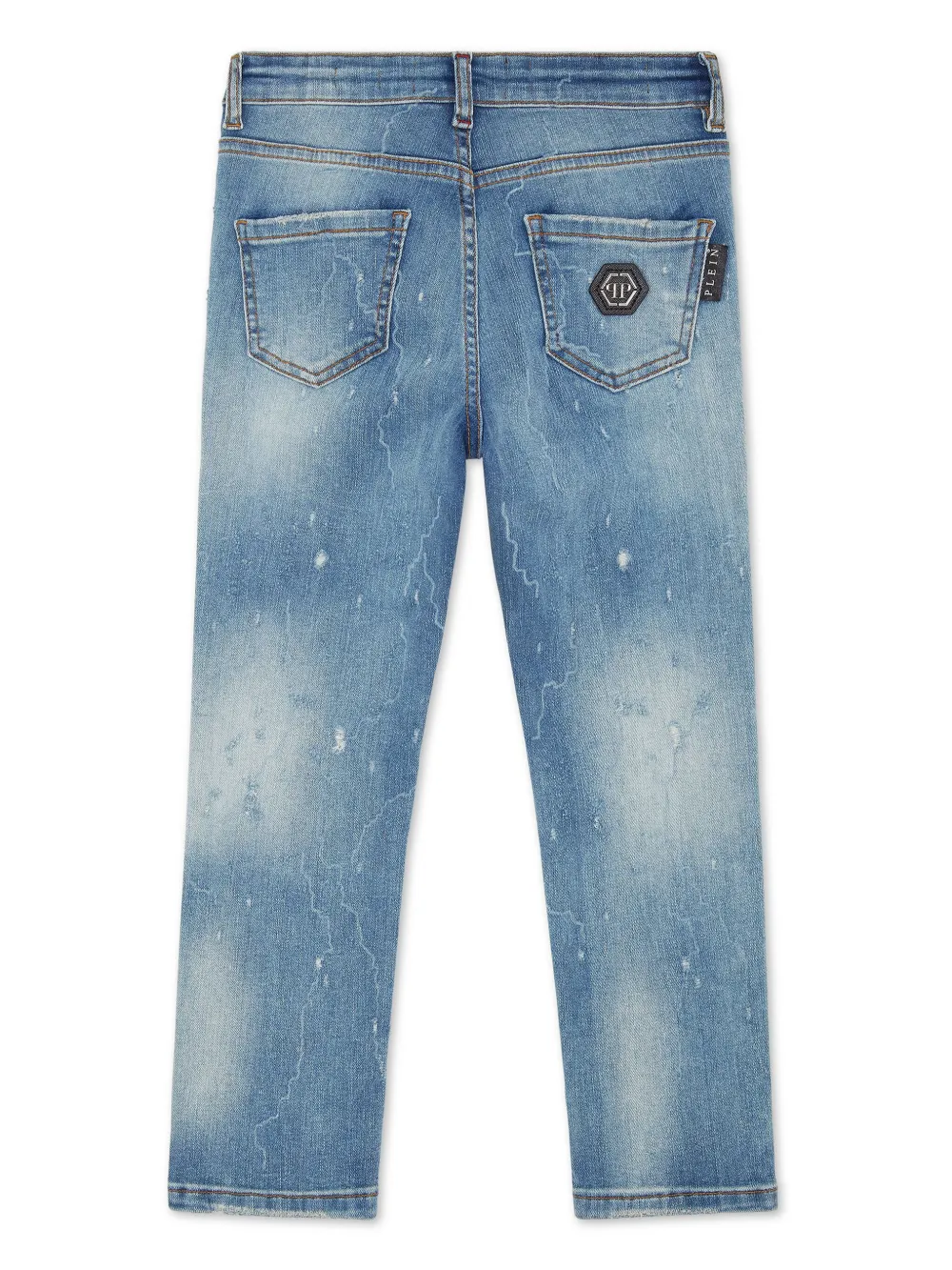 Shop Philipp Plein Logo-appliqué Cotton Jeans In Blue