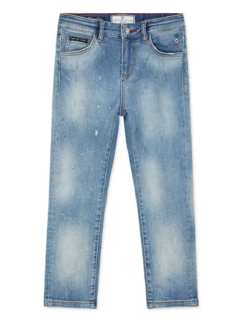 Philipp Plein Junior Calça jeans com aplicação de logo