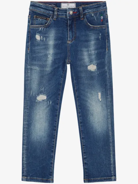 Philipp Plein Junior logo-appliqué straight-leg jeans 