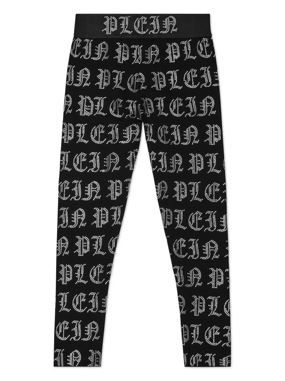 Shop Philipp Plein Logo-print Rhinestone-embellished Leggings In Black